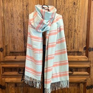 Gap Fringed Beach Blanket Scarf Coral Mint Green